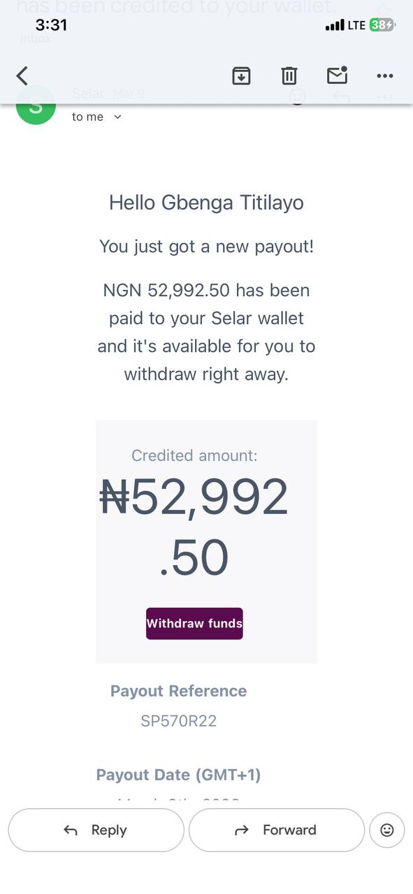 Payout notification